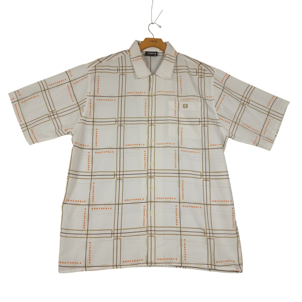 South Pole Mens White Plaid Short Sleeve Button Up Shirt Authentic Collection XL